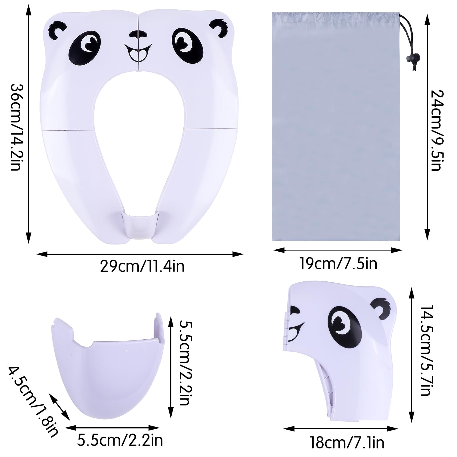 Réducteur de Toilette pour Bébé,Siège de Toilette Portable Pour Garçons et Filles,Pliable pour Enfants avec 8 patins AntidéRapants et 1 Sac de Transport (B-blanc)