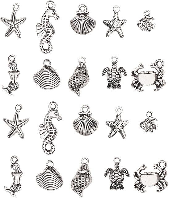 UR URLIFEHALL 50 Pcs Mixed Style Antique Silver Charms Ocean Beach Charms Pendants for DIY Jewellery Craft Making