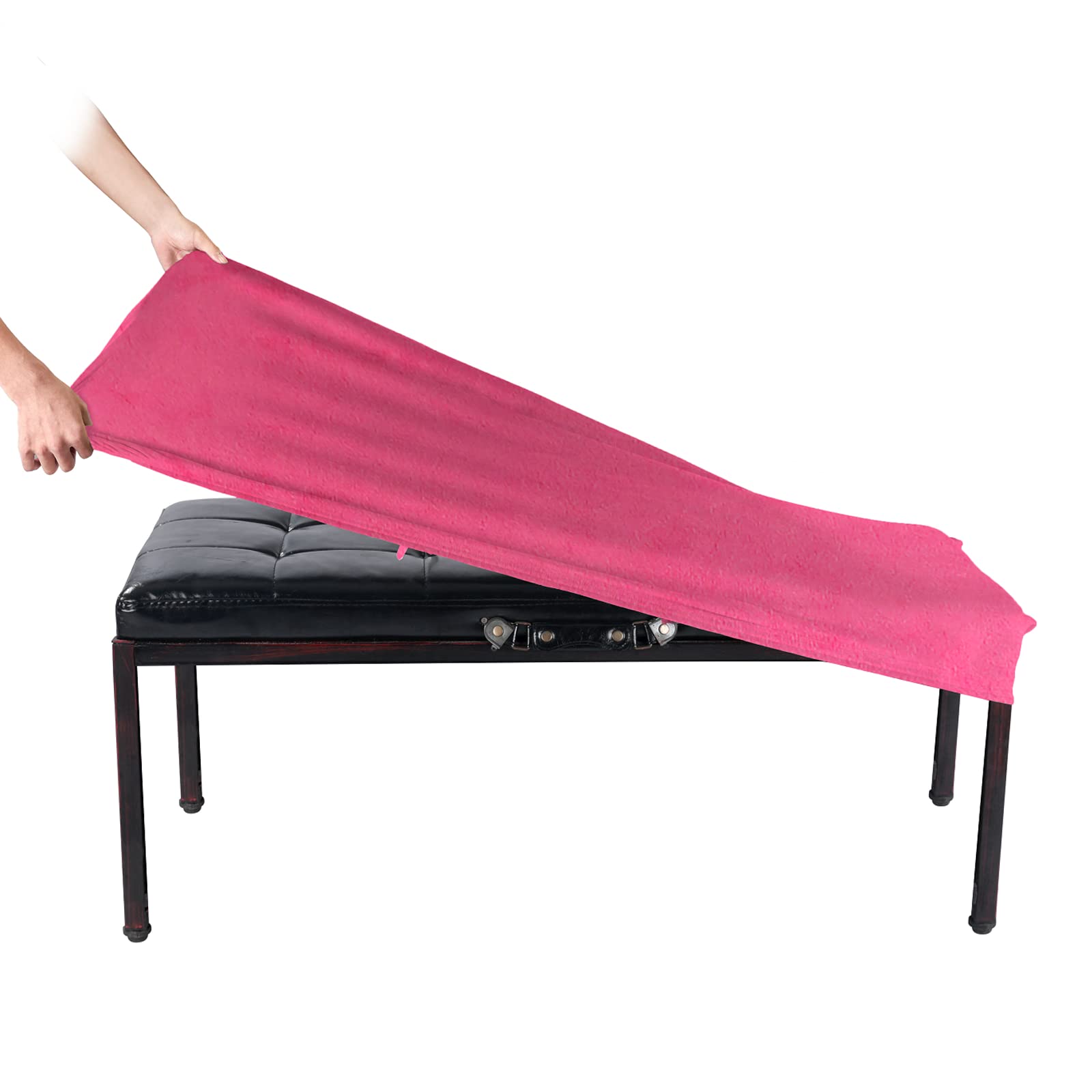 SINOSSO Soft Velvet Bedroom Bench Cover, (48"- 62") L x (15"- 20") W Stretch Washable Upholstered Protector Rectangle Long Chair Slipcover, (XL, Hot Pink)
