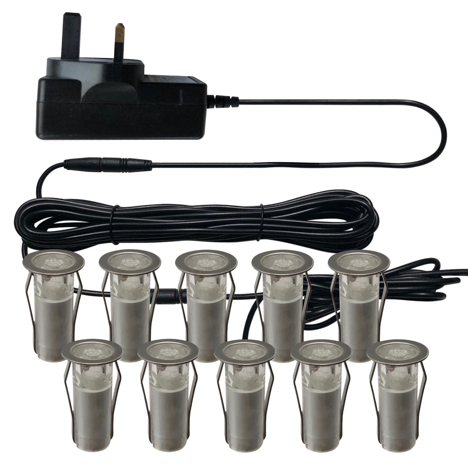 Set of 10-15mm Dia LED Round Corrosion Resistant Stainless Steel Cool White 6500K IP67 Waterproof Recessed Ground Wall Plinth Deck Light Ultra Bright Outdoor Garden Bathroom Kitchen