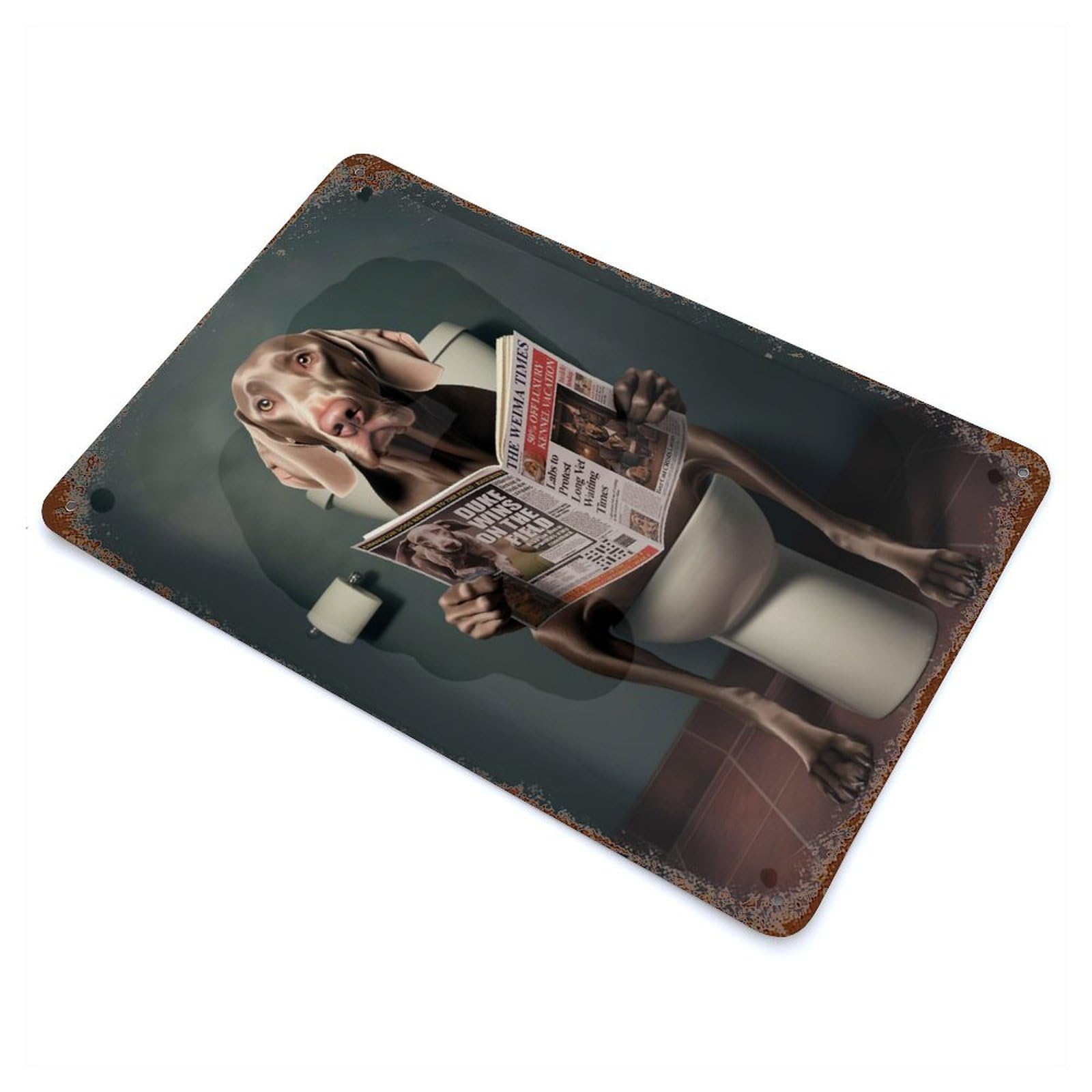 Weimaraner on The Toilet Retro Metal Sign 11.8"x7.9", Vintage Wall Decor for Garage, Pub Or Kitchen