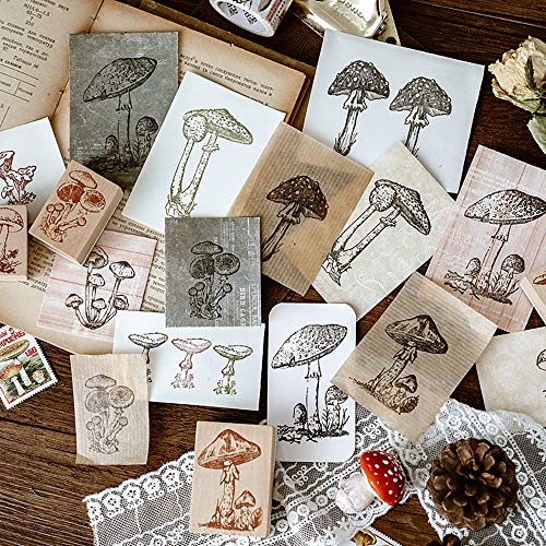 image for Wooden Mushroom Scrapbook Stamp, Doraking Creative Vintage Mushroom Sh