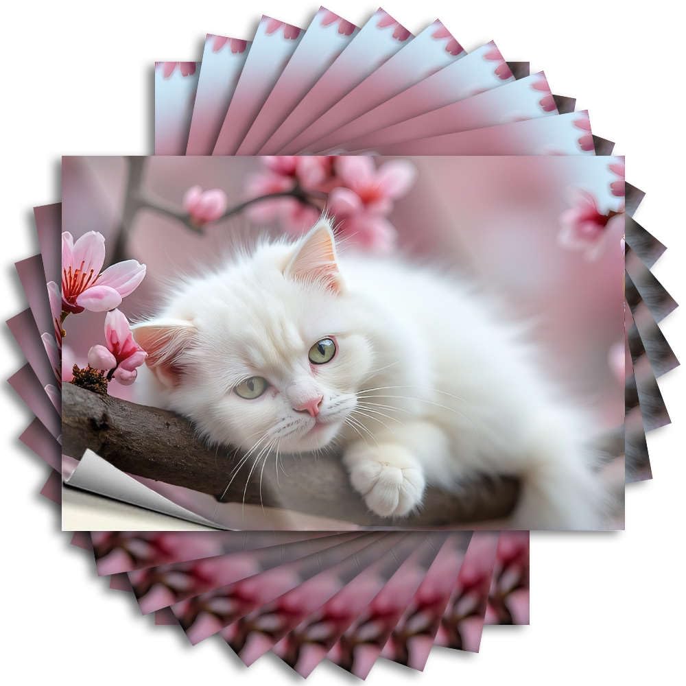 Tattoo Christmas | Core Door A Fluffy White Cat Lounges On A Branch Adorned with Delicate Pink Blossoms. for Hunting(8X12CM)