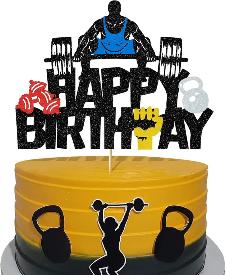 Glitter Weight Lifting Cake Topper Gym Happy Birthday...