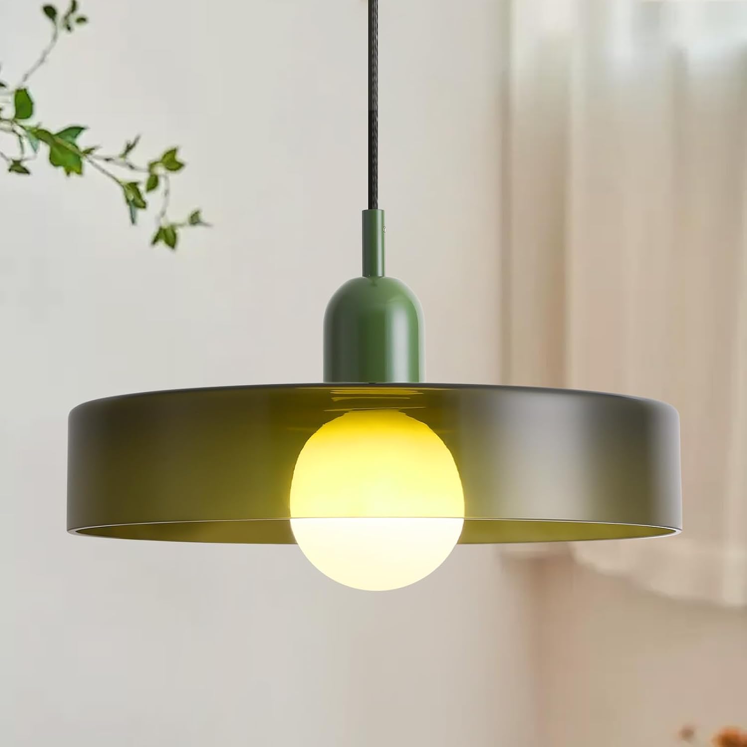 Pendant Light Kitchen Island Hanging Light Mid Century Pendant Light Large Light Fixture for Living Room Green 13.78inch Green-Large