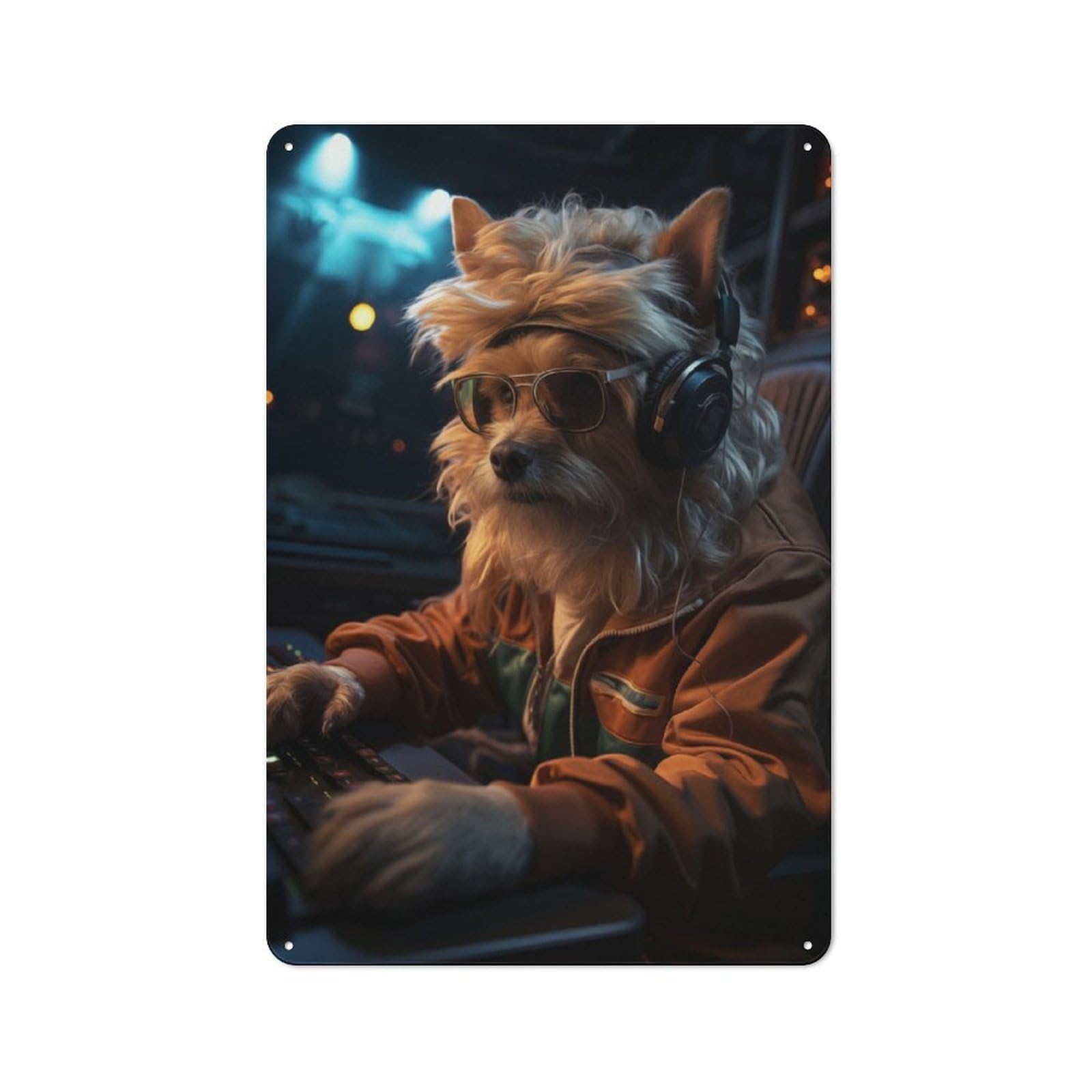 Junmoney Cute Gaming Dog Vintage Metal Plaque 30X20cm For Man Cave Or Games Room, For An Autumn Update To Man Cave And Games Room