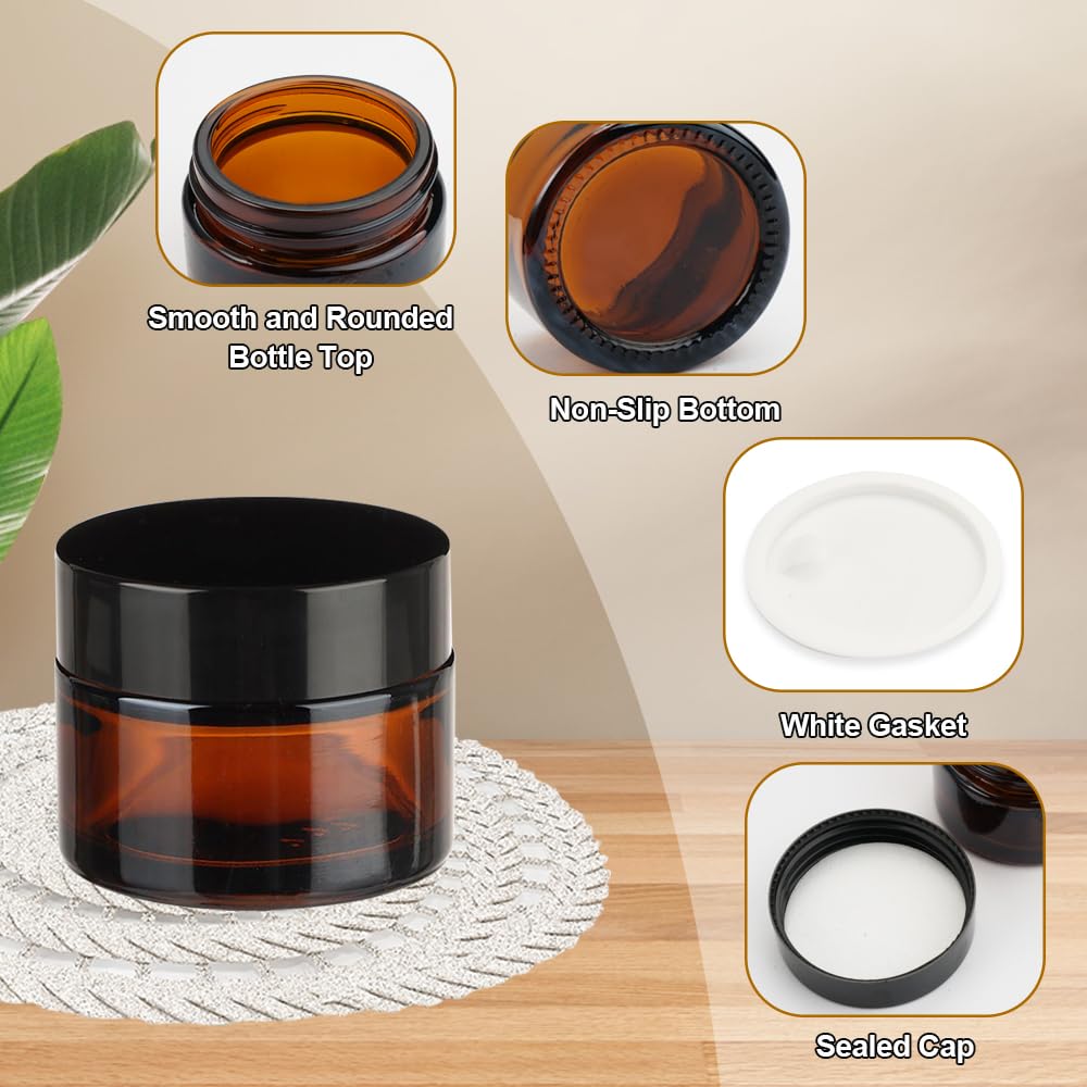 6 Pezzi Vasetto per Crema in Vetro 50 ml Barattoli di Vetro Ambrato Contenitore Crema Contenitori Cosmetici Contenitori Creme da Viaggio Barattoli per Crema per Cosmetici, Lozioni, Oli Essenziali