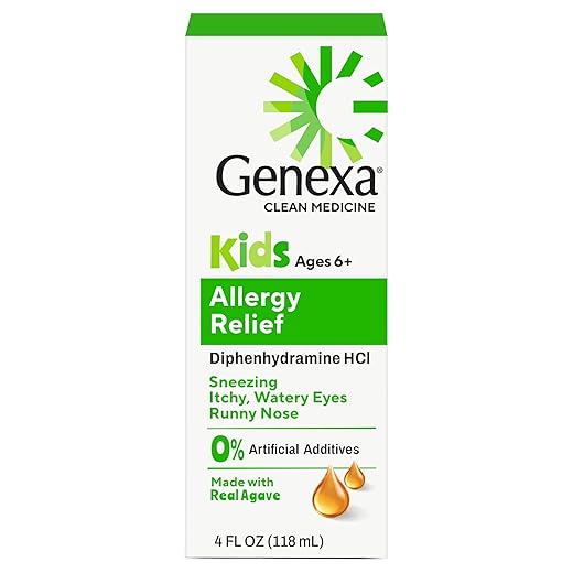 Genexa Kids Allergy Medicine | Clean Allergy Relief for Children | Diphenhydramine 4 fl oz | Treats Runny Nose, Sneezing & Itching | Vegan & Non-GMO | Organic Agave Syrup Flavor | Ages 6+