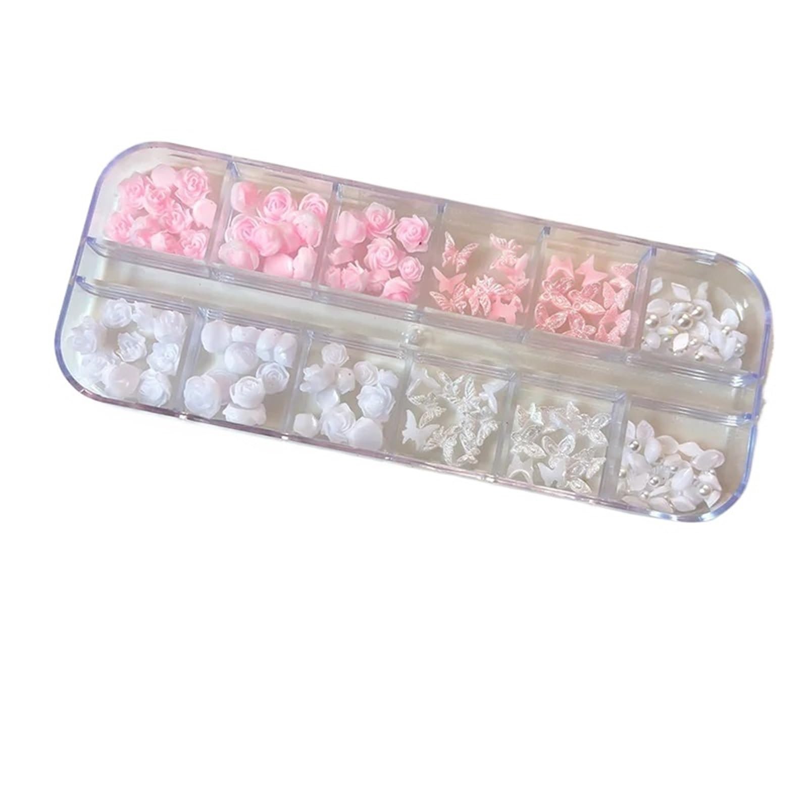 2 Boxes Nail Charms Resin Rose Butterfly Mixed Camellia Pearl Dopamine Spring Summer Art Decorations(12TZ-170)