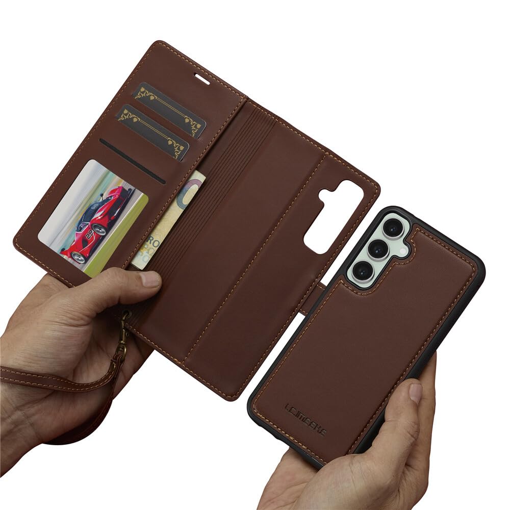Étui compatible avec Samsung Galaxy S25 Edge marron à rabat magnétique - 7