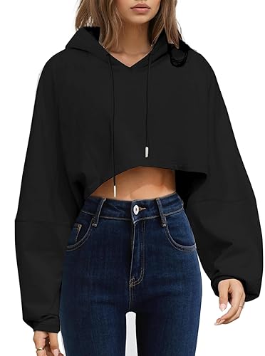 Women's Hoodies Pullover Long Sleeve Cropped Sweatshirt Loose Shirt