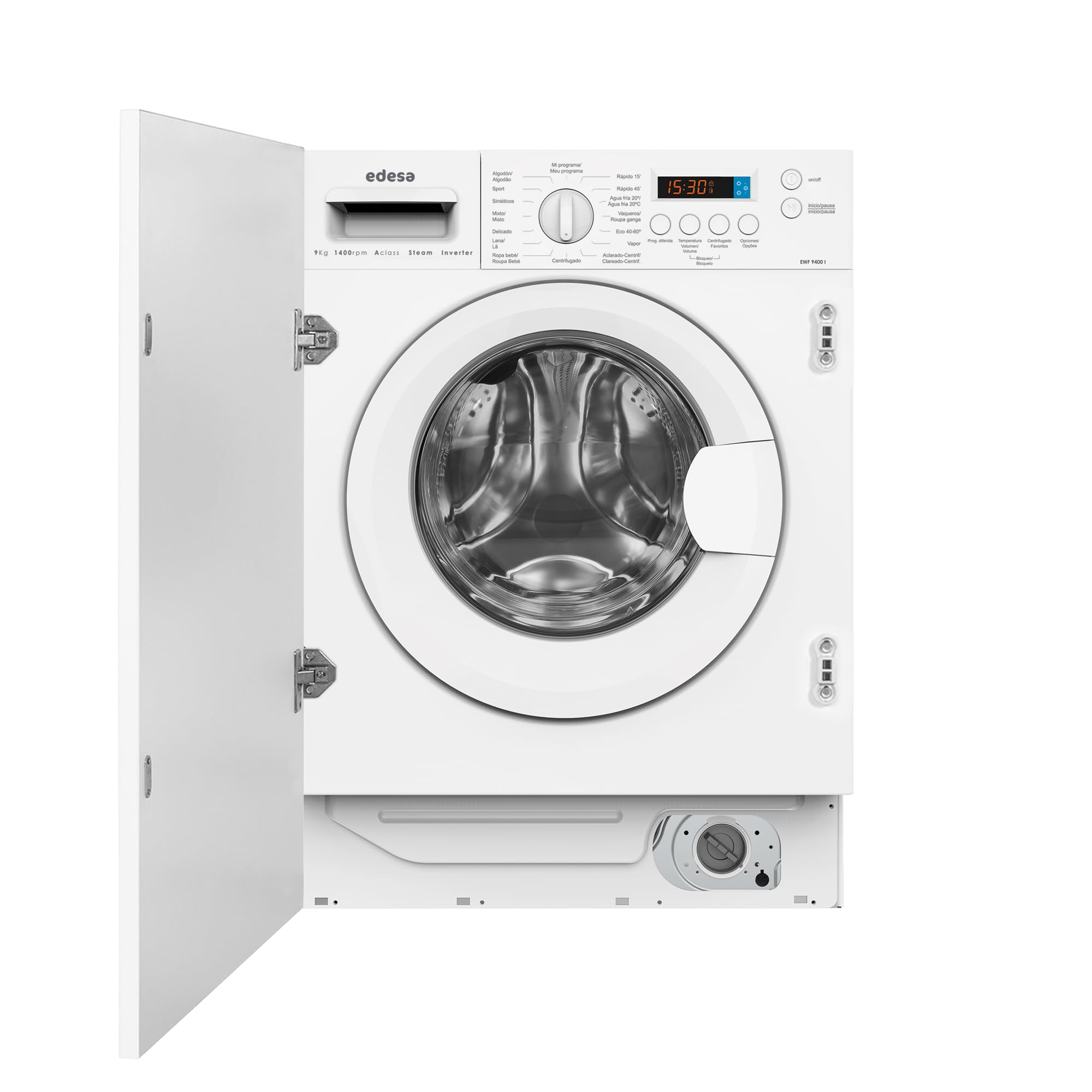 Edesa Lavadora de Integración 9 KG EWF-9400-I con Carga Frontal y 16 Programas de Lavado. Tecnología LED. Acabado en Blanco Etiqueta Energética