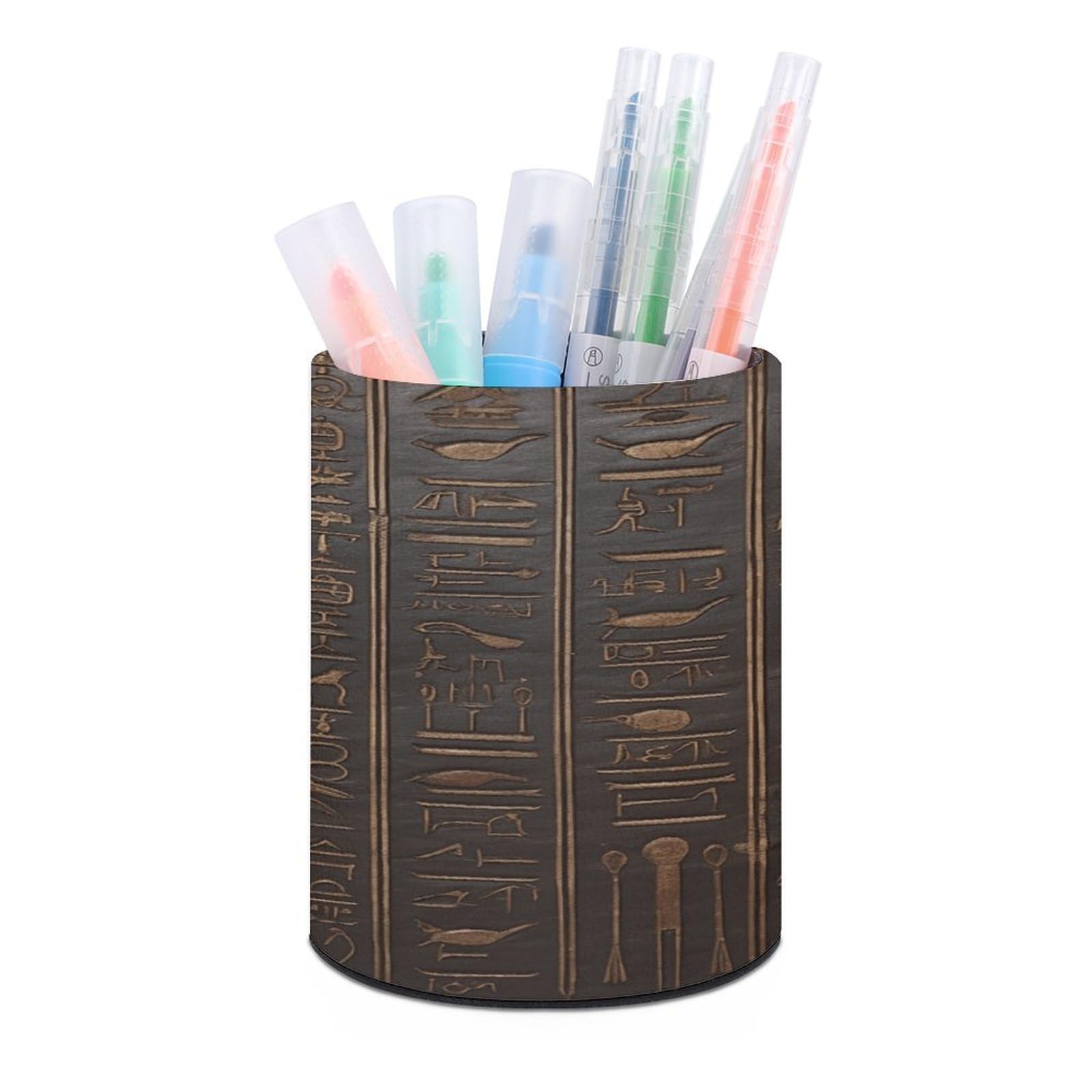 VstaDank Ancient Egyptian Hieroglyph Pen Holder for Desk Makeup Brush Holders Stylish Pen Cup Cute Pencil Cup Round Pencil Holder Decor Brush Scissor Holders for Multifunctional Office Supplies