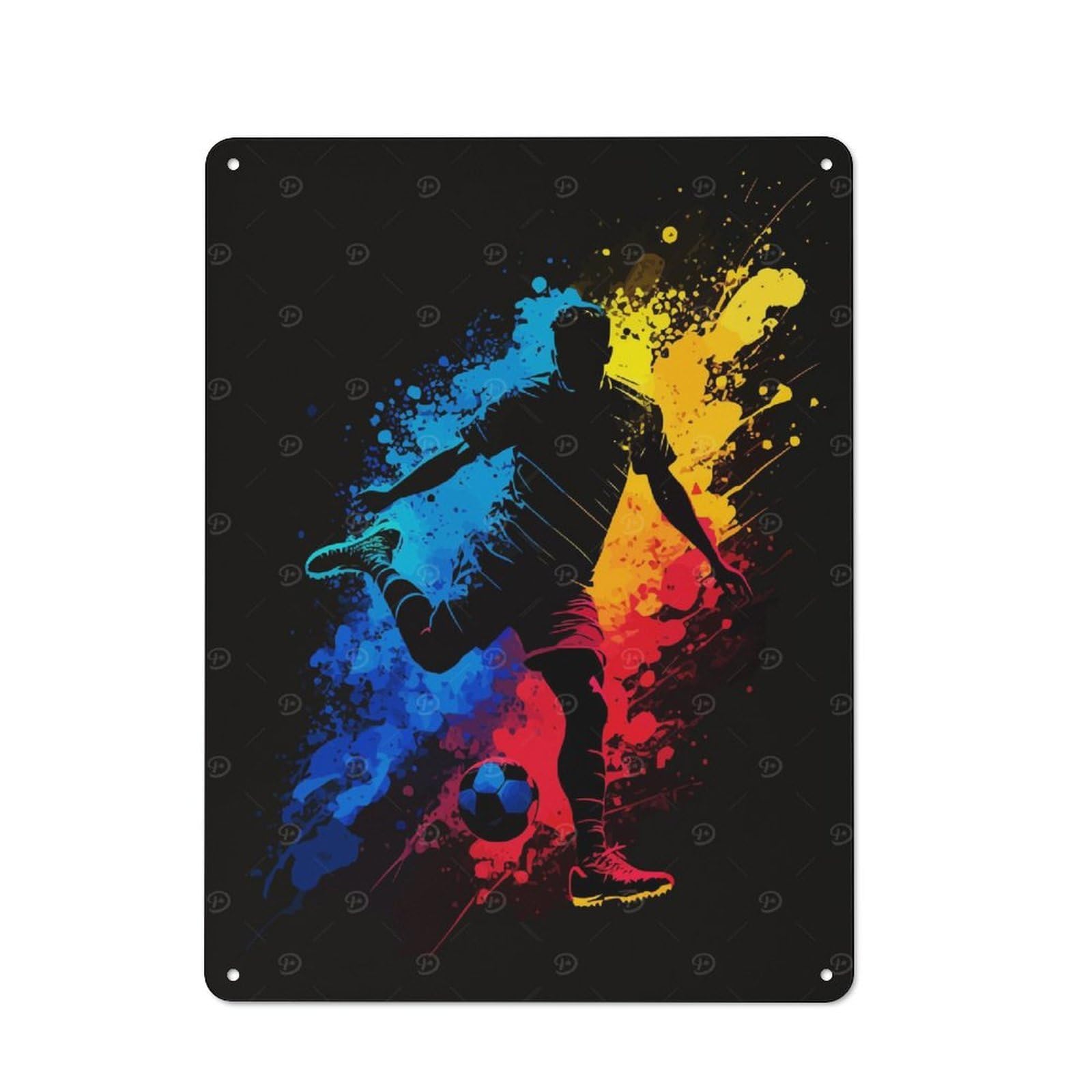 Junmoney Soccer Player Silhouette With Colorful Splash Tin Sign With Es Design 40X30cm, Vintage Shed Wall Decor For Greenhouse, Garden Room, Cafe Or Entryway
