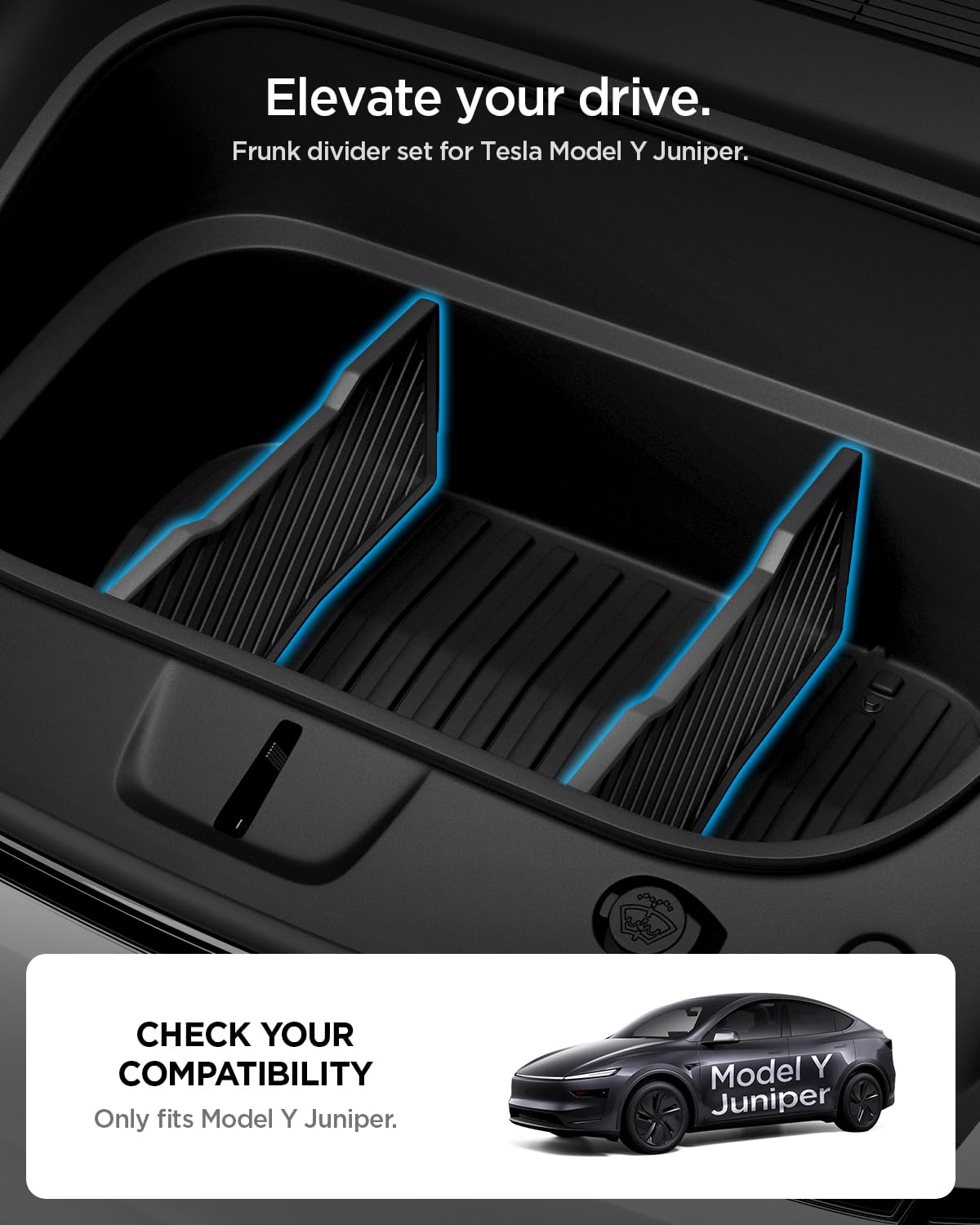 Spigen Organizador de Maletero Delantero [Pack de 2] para Tesla Model Y Juniper (Solo Premium y Performance 2025 2026), Caja Frunk con Divisores Ajustables y Acolchado de Silicona