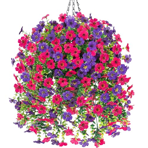 HyeFlora Artificial Hanging Flowers Basket for Outdoor, Fake Flowers Faux Plants Look Real for Yard...