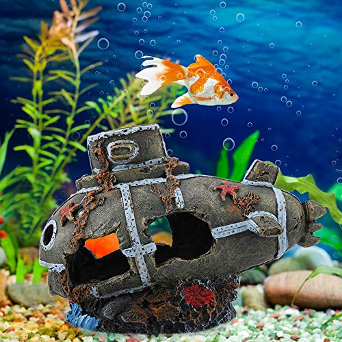 Nikou Resin Fishing Boat, Artificial Damaged Submarine Aquarium Fish Tank Ornament Landscape Decoration Decor - Image 3