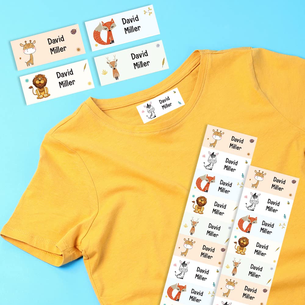 40 x Animal Iron on Labels for Clothes (37 x 15 mm) Waterproof Iron on Name Labels for Clothes Labels for Kids Papa Prints®