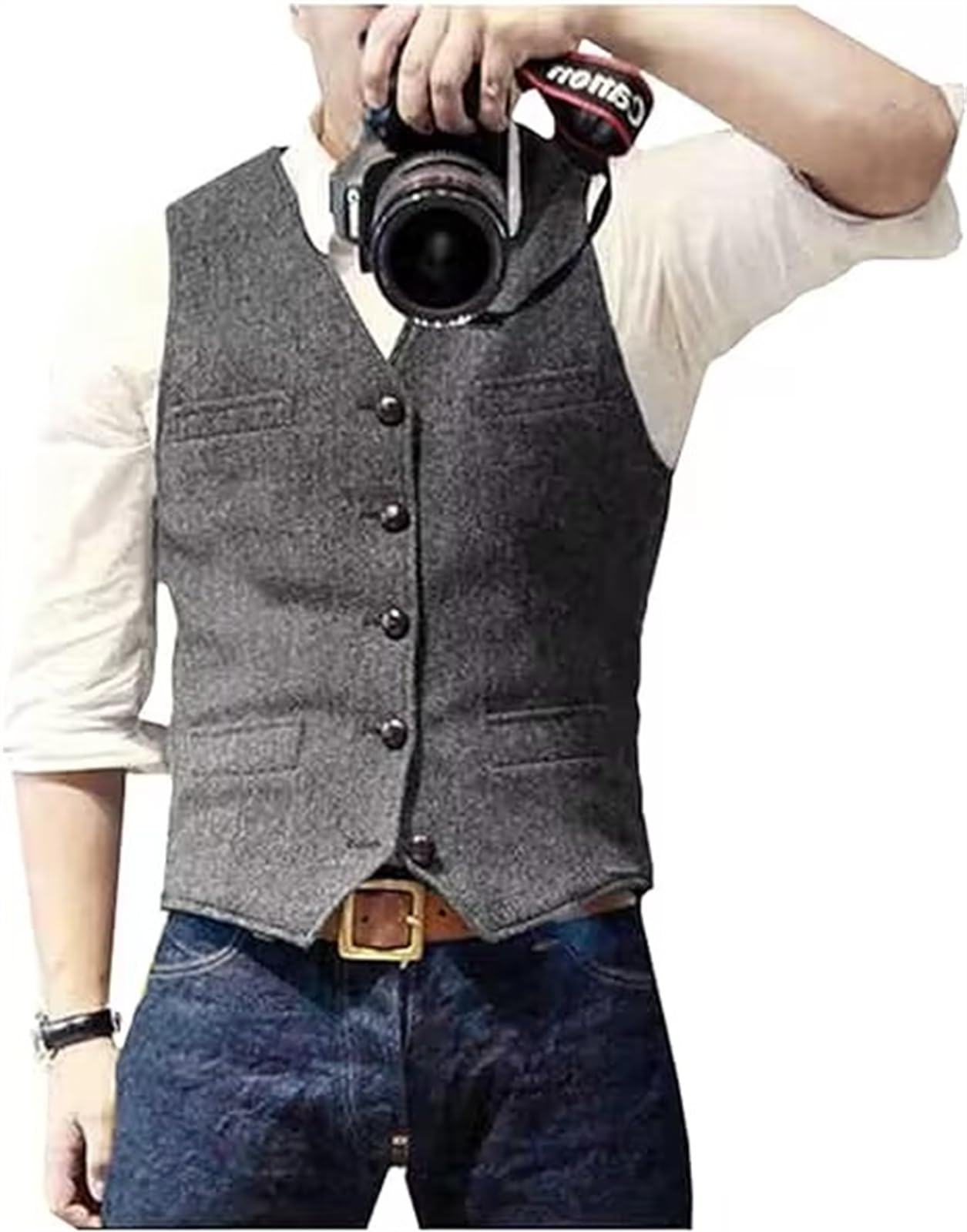 Solovedress Mens Vintage Waistcoat Tweed Wool Regular Fit Suit Vest for Wedding Groomsmen(Silver Grey,XS)