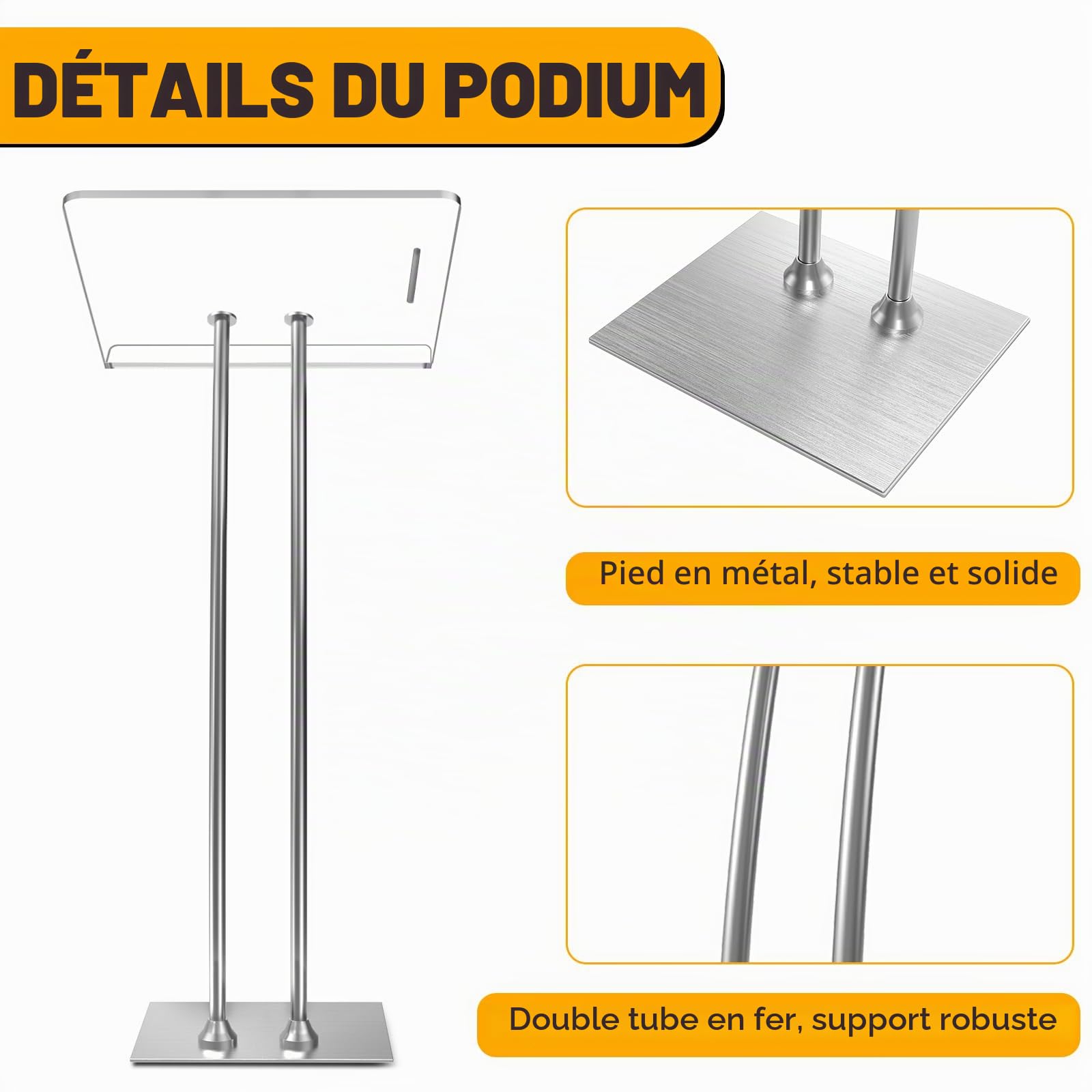 Afitdon Podium en Acrylique avec Fond Stable et Fente pour Stylo, pupitre d'église avec Plateforme de Lecture en Acrylique épais de 10 mm d'épaisseur, Support de Podium pour église, conférence