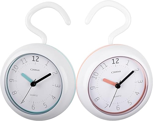 OSTAR Reloj de ducha de 2 piezas, resistente al agua, analógico, de cuarzo, soporte colgante de doble propósito, funciona con pilas AA, tamaño
