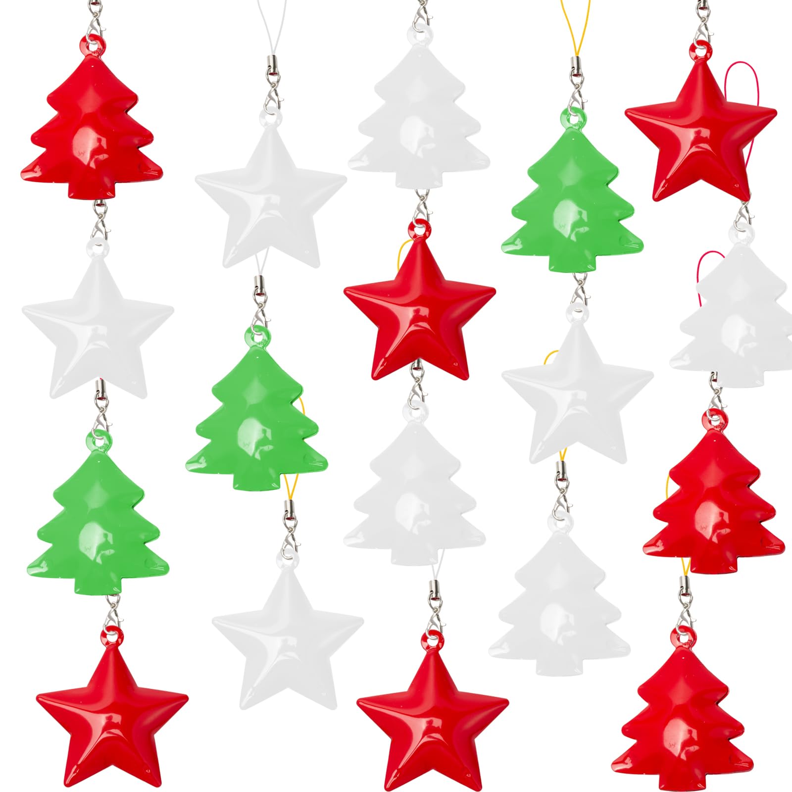Pilikoll 15 Piezas Campanas de Navidad de Metal Adornos de Navidad para Árbol Forma de Árbol de Navidad, Estrellas Colgantes de Metal Cascabel de Navidad para Decoración de Árboles de Navidad
