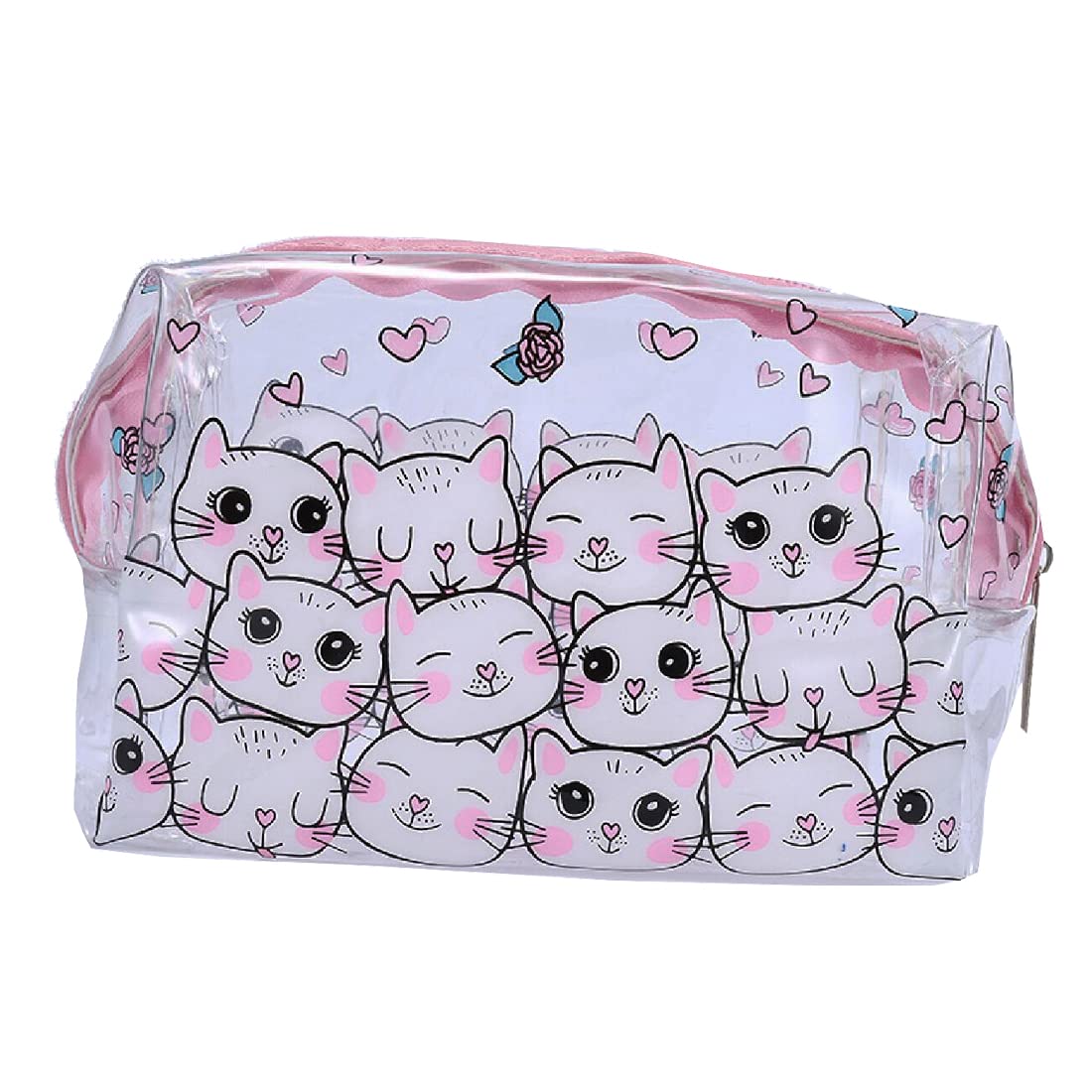 Meetlight Transparent Makeup Bag Waterproof Zipper Clear PVC Toiletry Bag Portable Women Travel Cosmetic Bags or Pencil Case (Cat Pink)
