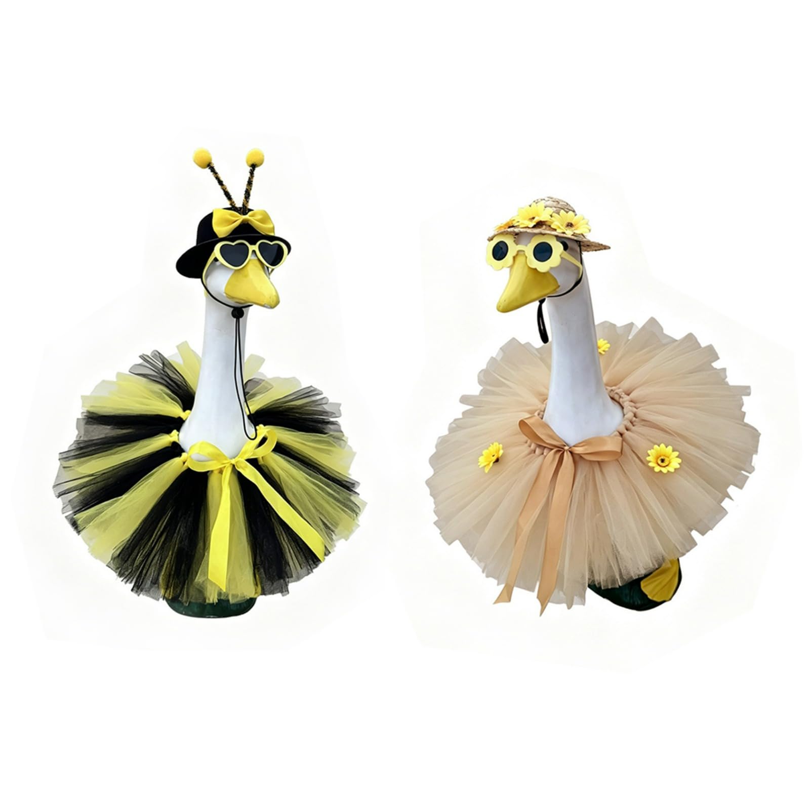 JHUAJISFC Large Spring Porch Goose Outfit for 23" Lawn Goose Statue Decor, Bee or Sunflower Dress Set with Hat & Glasses - Outdoor Garden Yard Decor