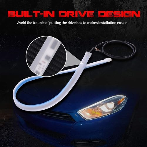 Miniatura 4 de MICTUNING Tira de luz LED para faros delanteros, luz de tubo de 24 pulgadas, DRL blanco y ámbar, luz de circulación diurna secuencial, luz de señal