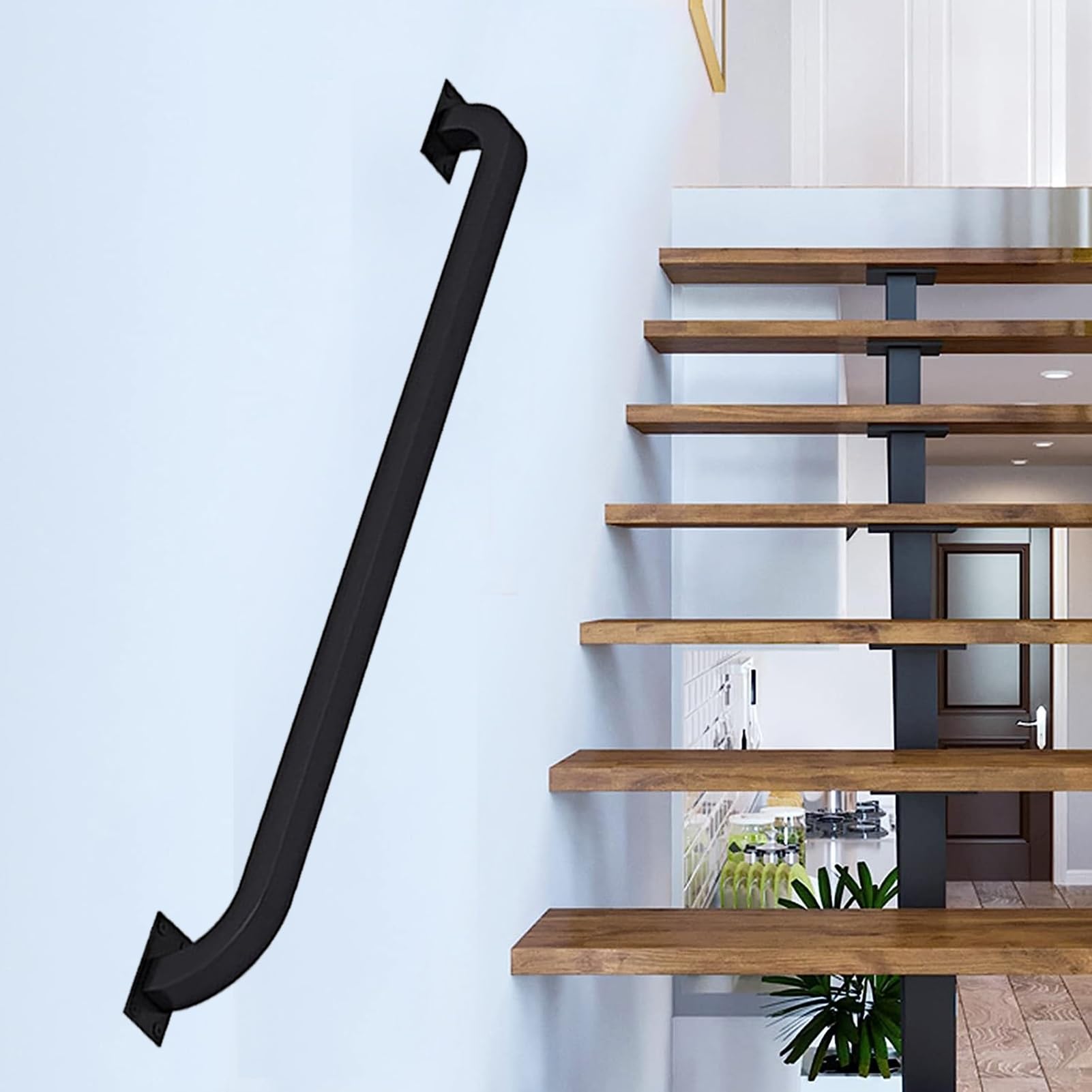 FKXSXAZ Handrail for Stairs - Non-Slip Grab Bar Disabled, Elderly & Children, Black Metal Wrought Iron Wall Balustrade Staircase