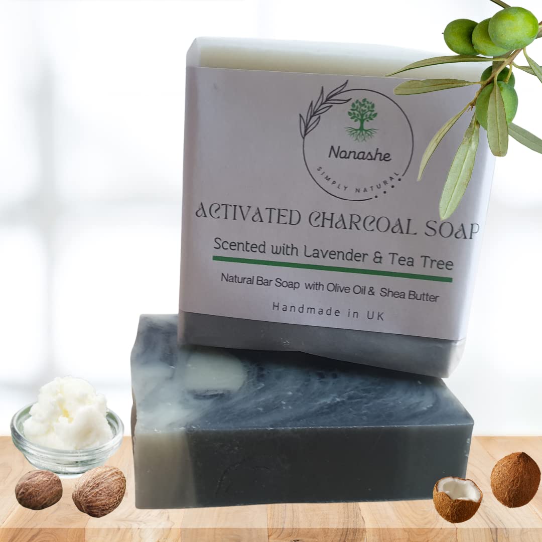 Nonashe Handmade Cleansing Soap With Olive Oil,Shea Butter,For All Type Skin,Natural Ingredients,Vegan,Palm Oil Free,Face & Body Soap for Women & Men.(Activated Charcoal Soap,Lavender & Tea Tree,100g) - Image 3