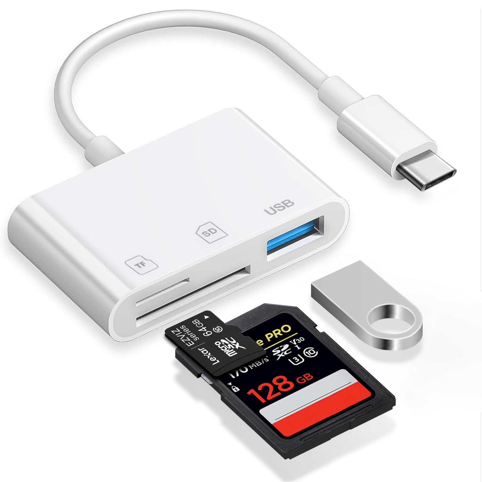 Denlane USB C SD Card Reader for iPhone 15, USB C to Micro SD Memory Card Adapter for iPad/Mac Pro/Air, USB-C/Type C Camera Card Reader with 2 Slots & USB Port for Phone/Laptop and More USBC Devices