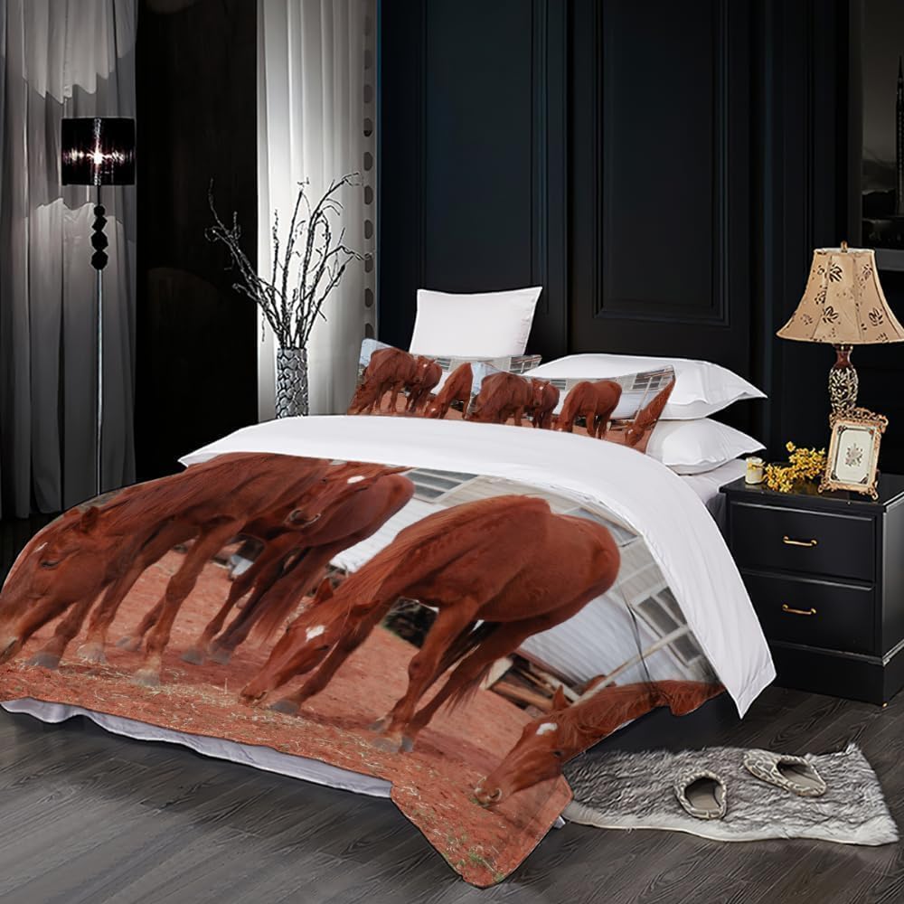 Funda Nordica Cama 180 Caballo Funda Edredon 260x240 Caballos 3D Fundas de Edredón Microfibra Suave Ropa de Cama de 3 Piezas con Cremallera y 2 Fundas de Almohada K-1295