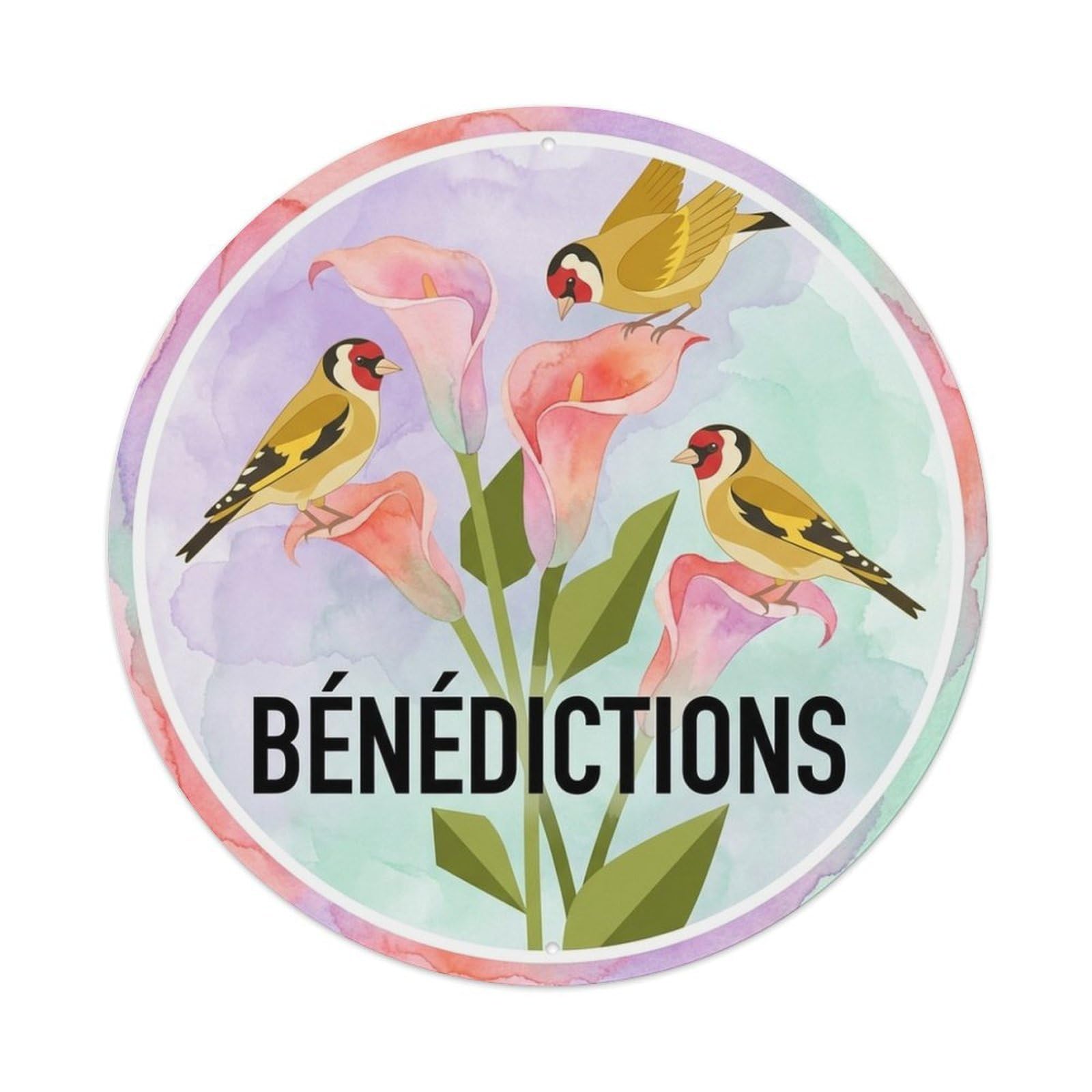 Calla Lily Benedictions Watercolor Bird Slogan Metal Tin Sign
