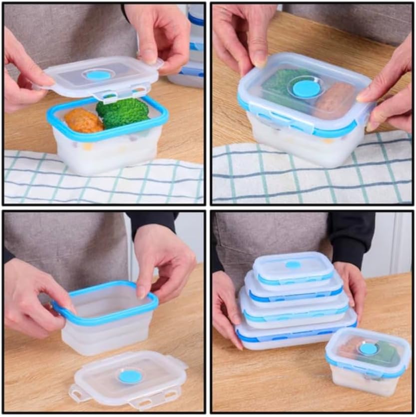 Miniatura 7 de Recipiente de silicona plegable pequeño de 12 onzas (1.5 tazas) compacto para almuerzo, aperitivos y sobras, sin BPA, tapa resistente a fugas, apto