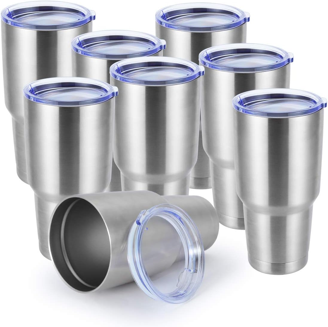 MASVIS 30 oz Stainless Steel Vacuum Insulated Tumbler Double Wall Travel Mug for Cold & Hot Drinks(Silver,8 pack)
