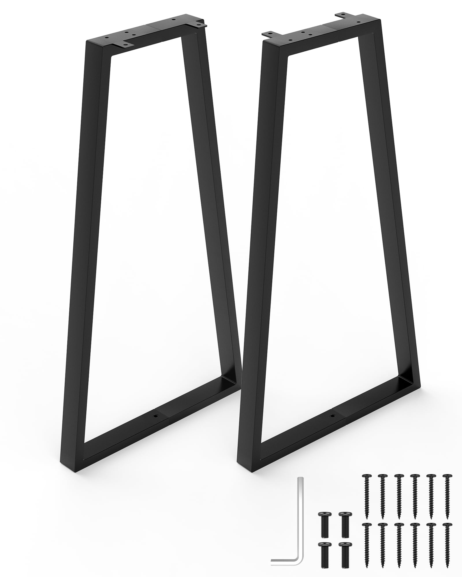 28 Inch Trapezoid Metal Table Legs for Furniture - Industrial Style for Coffee, Side, Dining Tables and Benches - Set of 2, Black