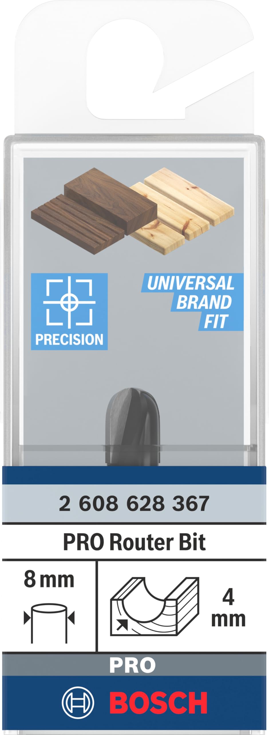 Bosch 2 608 628 aksesuarı 367 oyuklu freze Ç 8 mm, R1 4 mm, Ç 8 mm, U 9,5 mm, G 40 mm