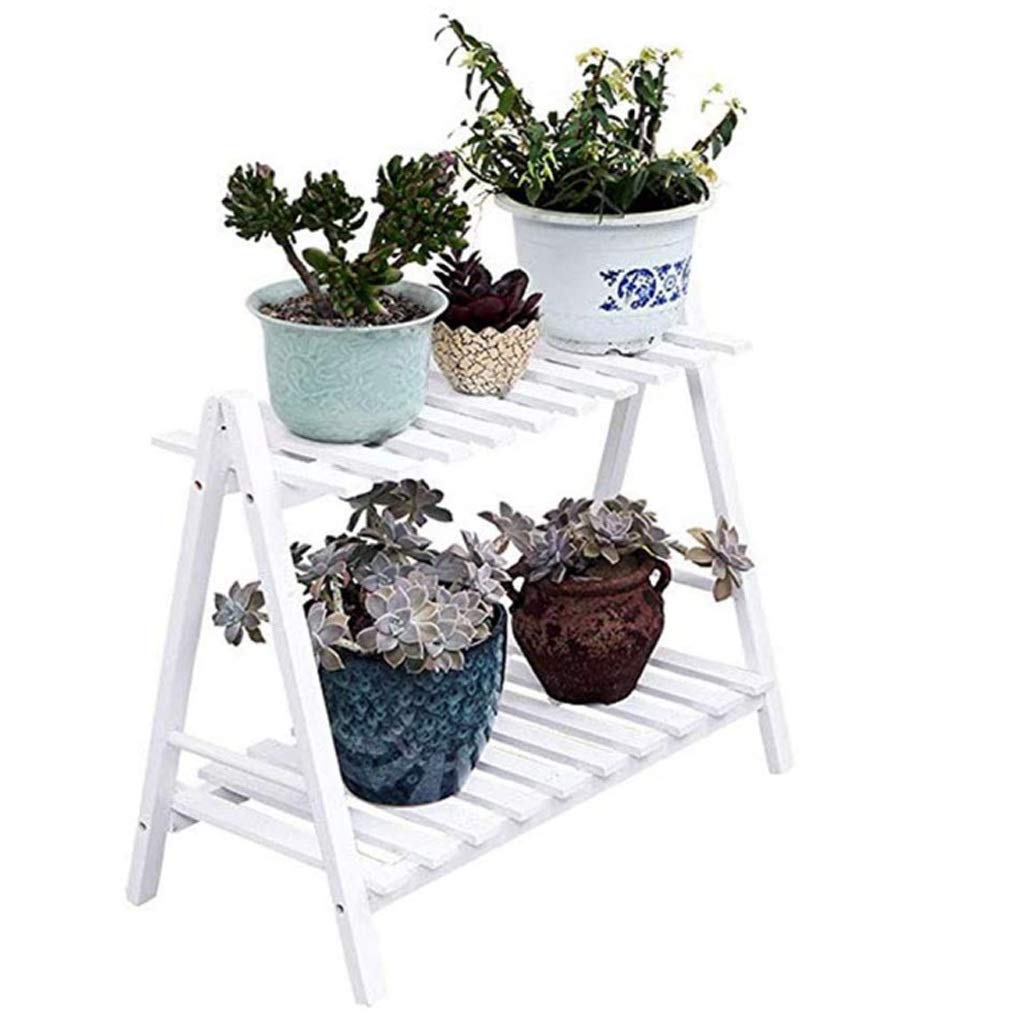 SnamicE Wooden Plant Stand Pot Display Holder for Balcony Double Tier Flower Shelf Stand,