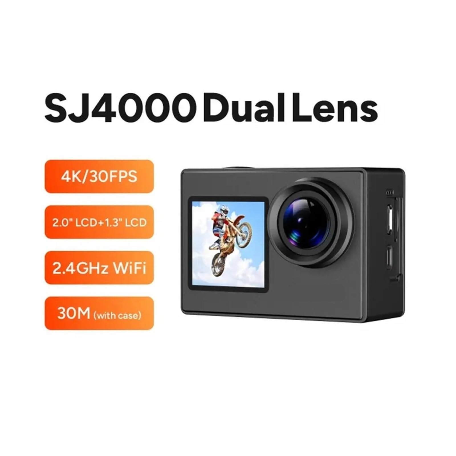 SJ4000 Dual Screen 4K Action Camera 30M Impermeabile Anti-Shake HD Sport Video Casco da bicicletta for moto