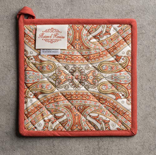 Maison D' Hermine Potholders 100% Cotton Set Of 2, (8"X8") Hotpads Heat Resistant With Loop Pot Holder, Baking, Grilling, Home, Handling Hot Pans, Kashmir Paisley - Spring/Summer #TOP7