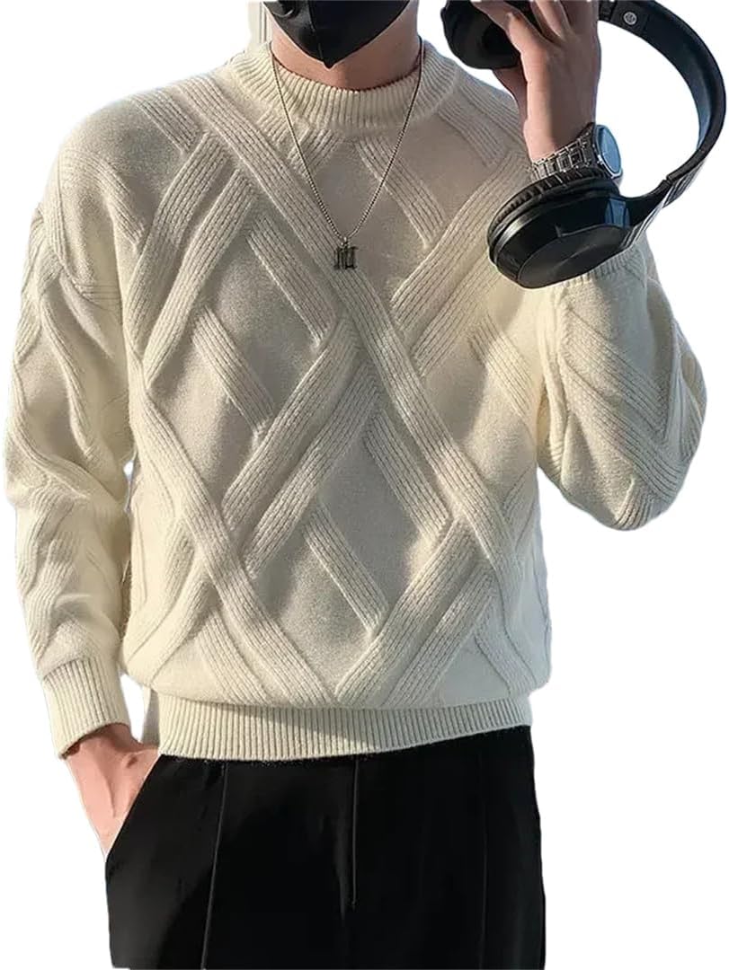Men's Knit Sweater Male Plain Clothing Pullovers No Hoodie Solid Color Sweater