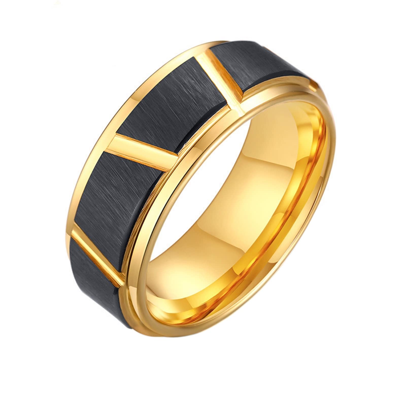 Gualiy Anelli per Uomo in Tungsteno, Anello Gotico Anello Oro Nero Spazzolato Largo 8mm Anelli Taglia 15 a 27