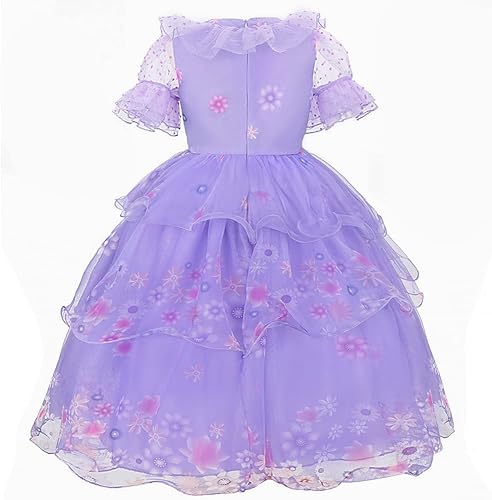 Miniatura 4 de Vestido de Mirabel de Encanto, disfraz de Isabella de Encanto para niñas, Halloween, cosplay, con anteojos, aretes