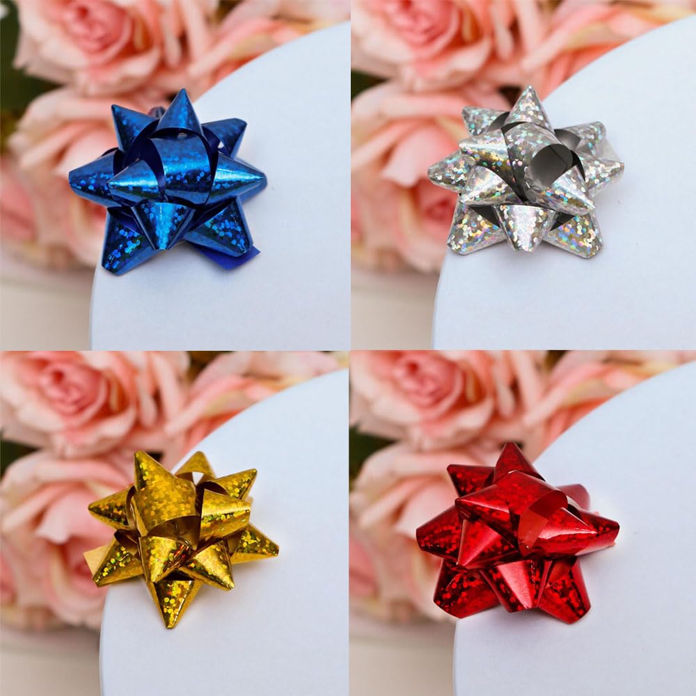 Jonami Lazos de Regalo Pequeños Autoadhesivos Holográfico Multicolor para Navidad