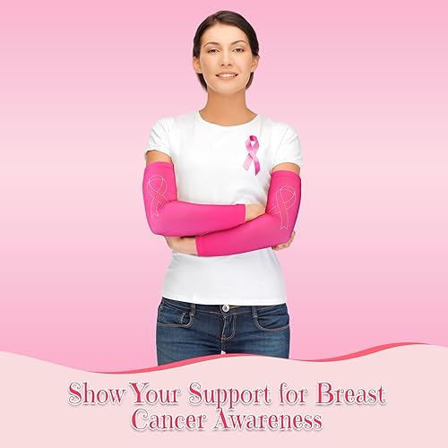 Miniatura 5 de Zhehao 24 pares de mangas de compresión para brazo para concientización sobre el cáncer de mama, manga deportiva para béisbol, fútbol, mujeres y