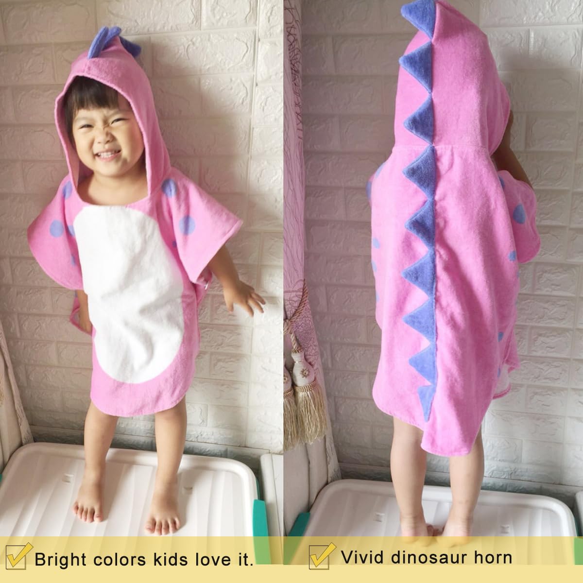 Toalla de baño para niños, 100% algodón, con capucha, toalla de playa, poncho de natación, toalla de piscina, diseño de dinosaurio, para niños y niñas de 0 a 8 años