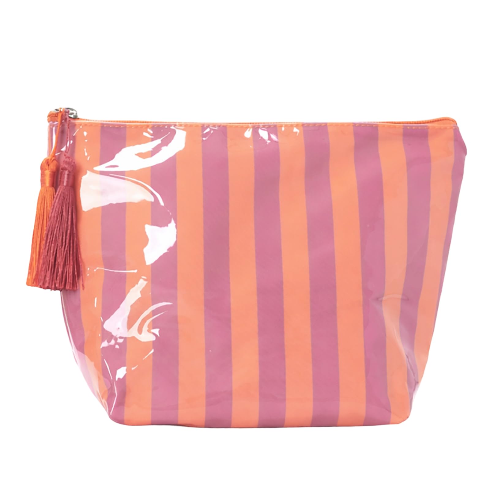 Organizer per cosmetici in PVC, lucido, a righe, grande | EcoGleam Organizer per cosmetici in PVC lucido a righe con nappe, 5 pezzi, 1 borsa portaoggetti, dimensioni