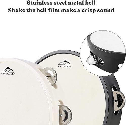Miniatura 3 de EASTROCK Pandereta de plástico de 8 pulgadas, cascabeles de metal, tambor de pandereta, instrumento de percusión musical para iglesia KTV Party