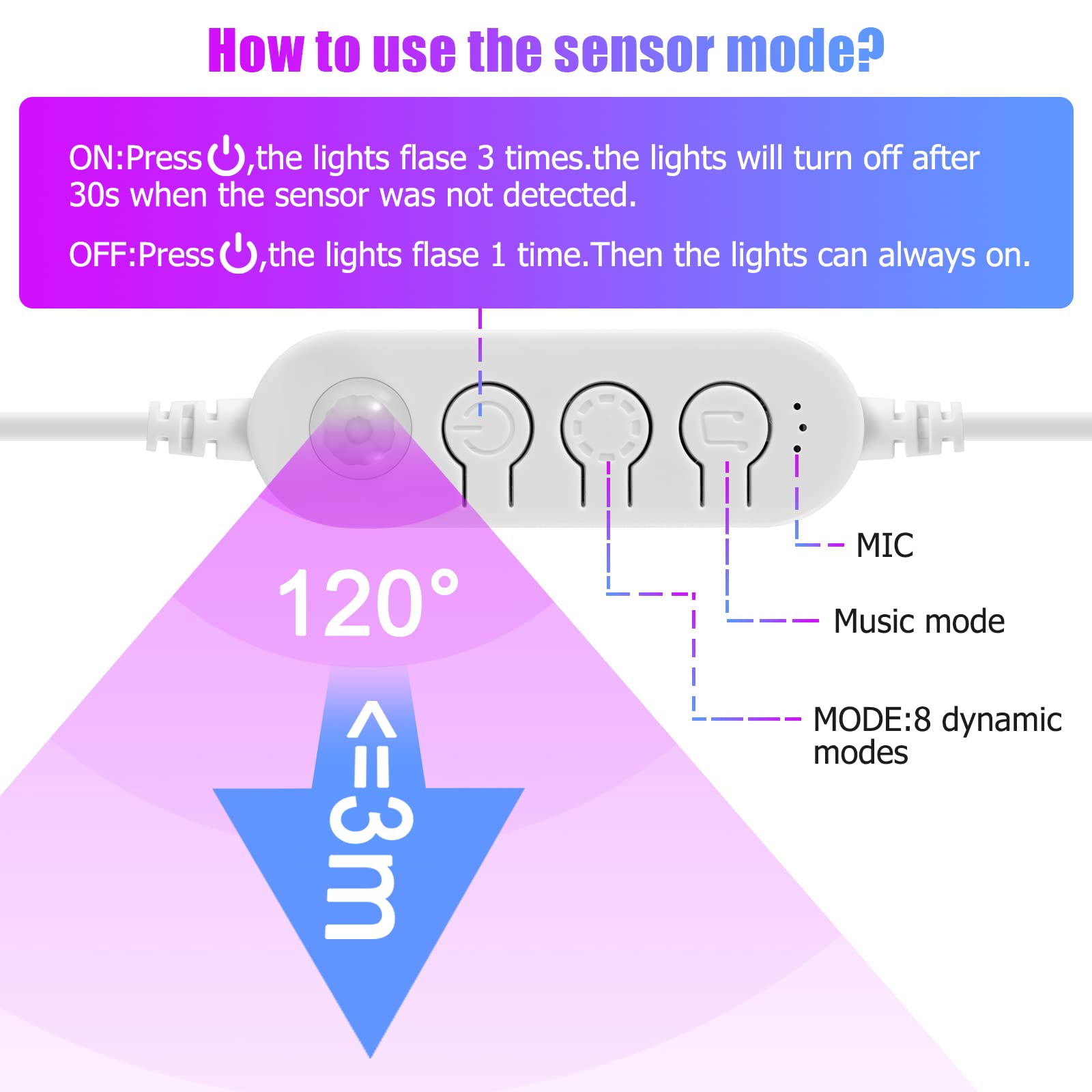 Dreamcolor Striscia LED 2 metri, RGBW Striscia LED Sensore Movimento , Striscia LED con Telecomando e APP Controllo, USB LED Striscia per Letto Mobiletto Scala Armadio